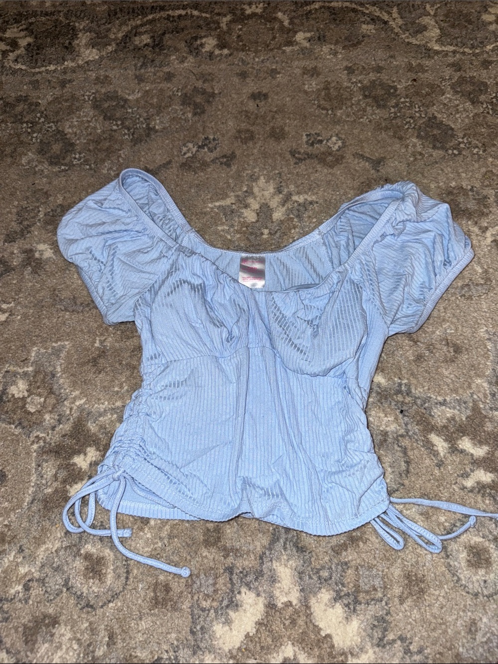 NOBO Light Blue Puff Sleeve Ruched Crop Top